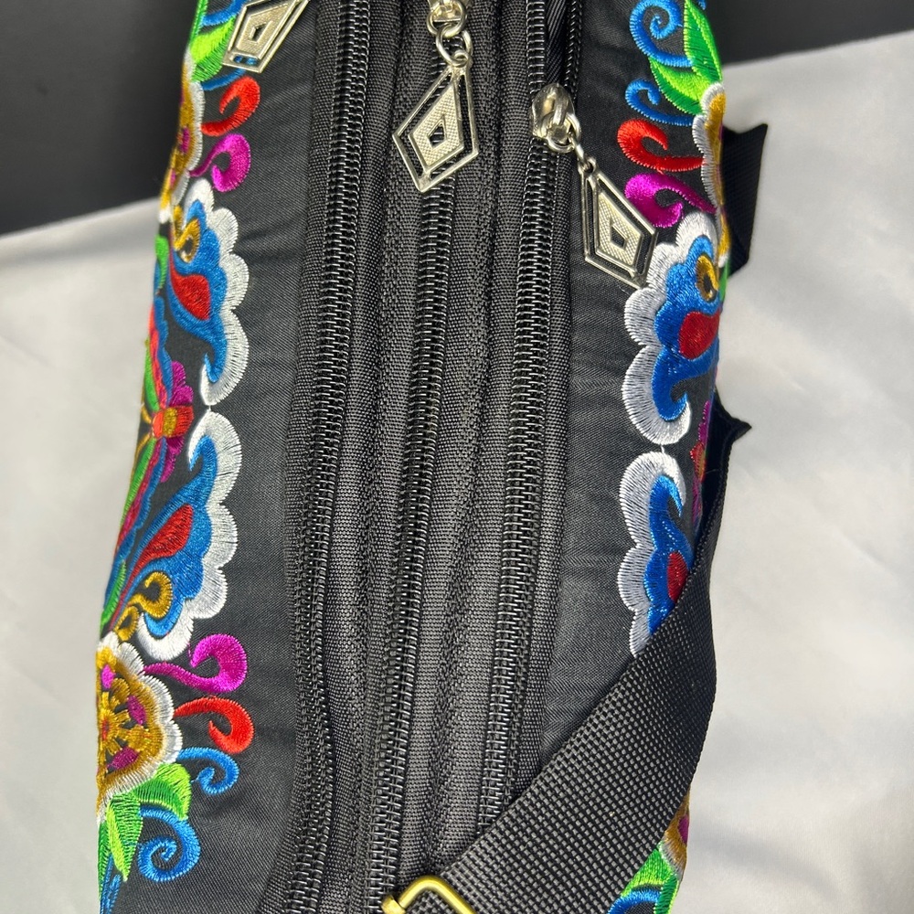 Embroidered Black Floral Women's Crossbody Bag - Picture 9 of 14